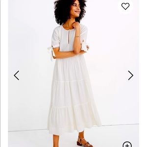 Madewell Tie-Sleeve Tiered Midi Dress in Swiss Dot